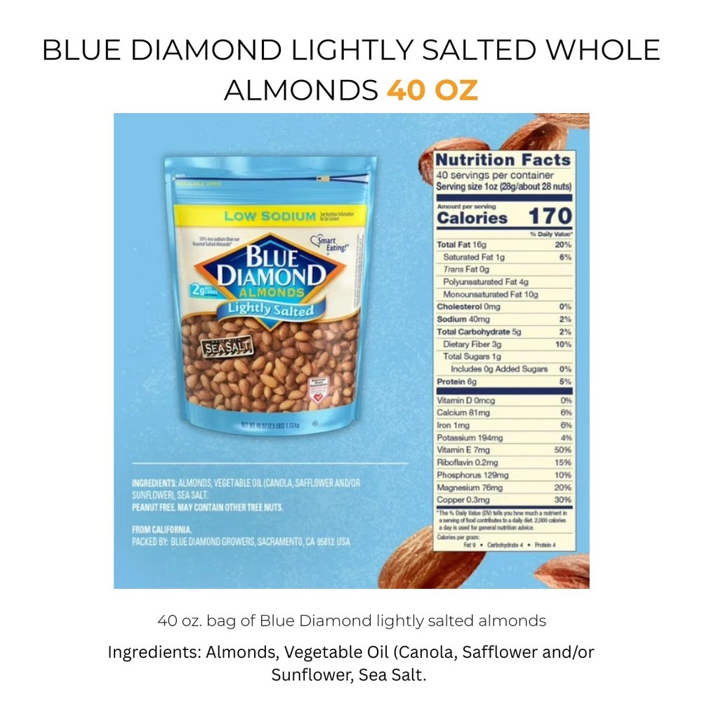 Blue Diamond Lightly Salted Whole Almonds 40 oz