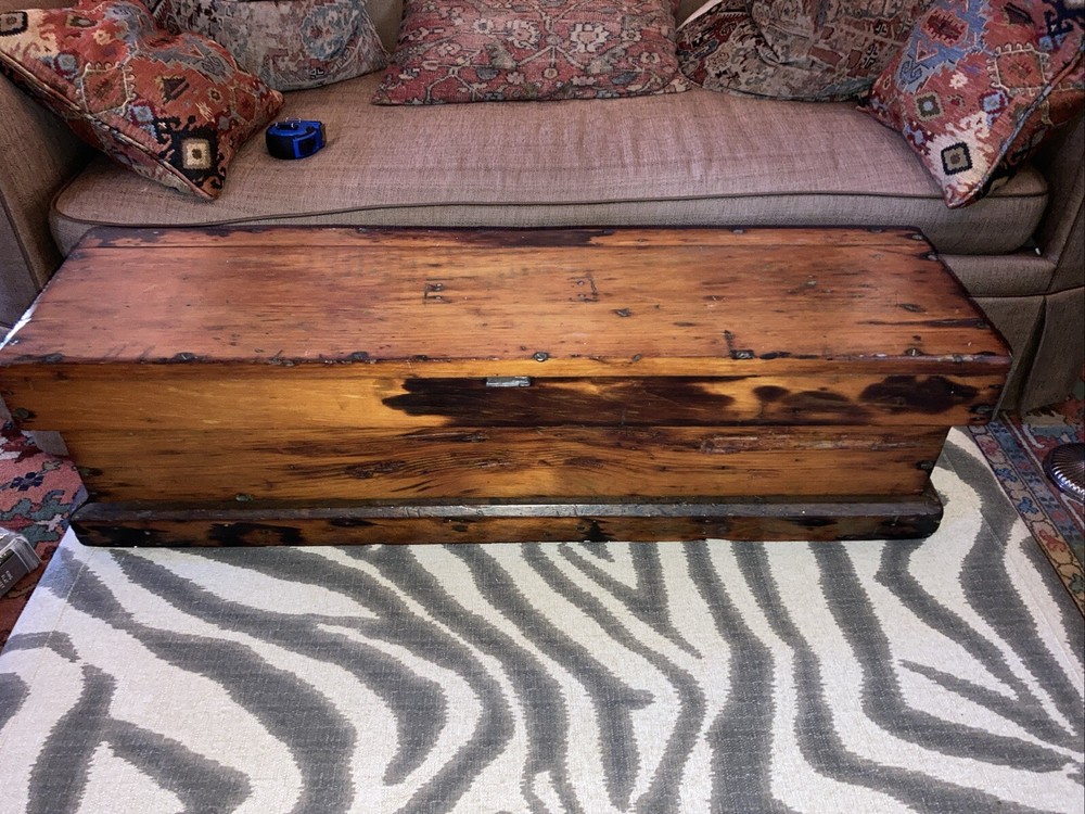 Long Antique Wood Box Trunk Chest