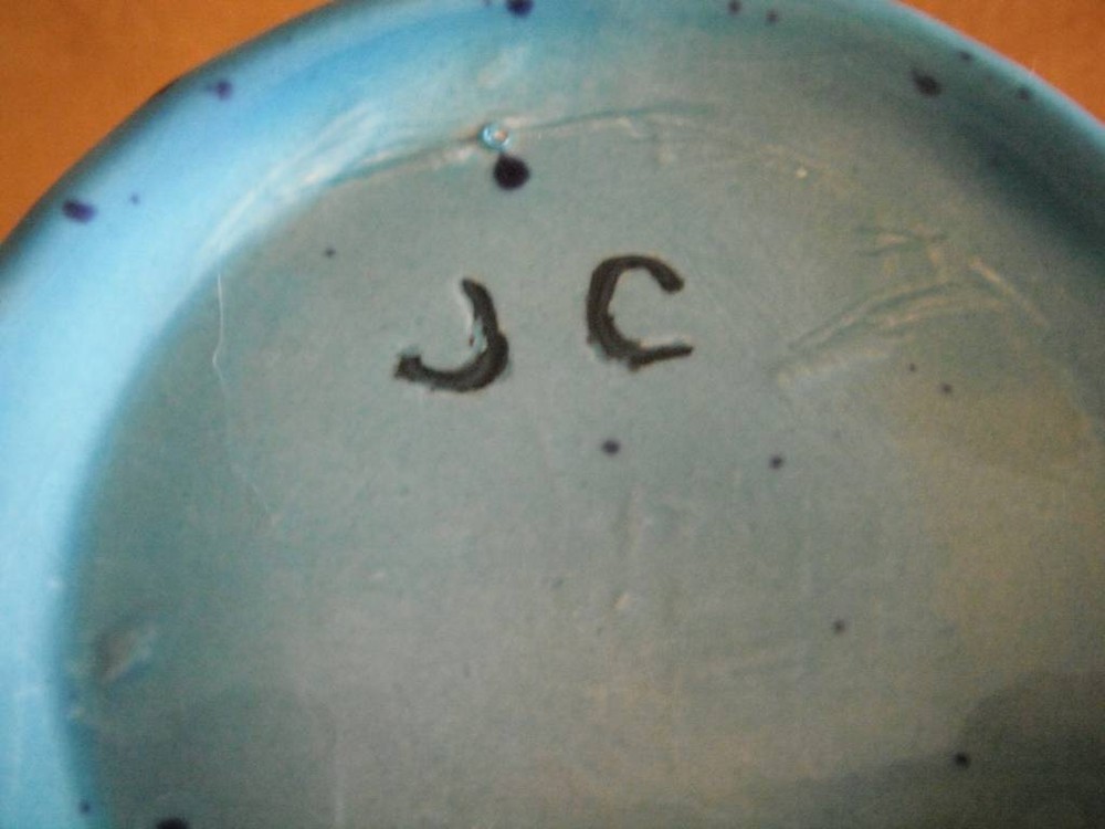 VASE SIGNED JC BLUE 8" TALL EXCELLENT CONDITION