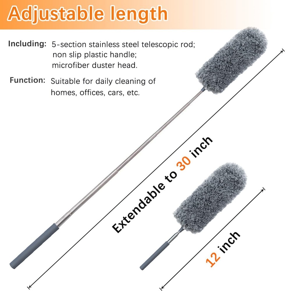 2 Pack Microfiber Feather Duster for Cleaning, with Extendable Pole, Hand Was...