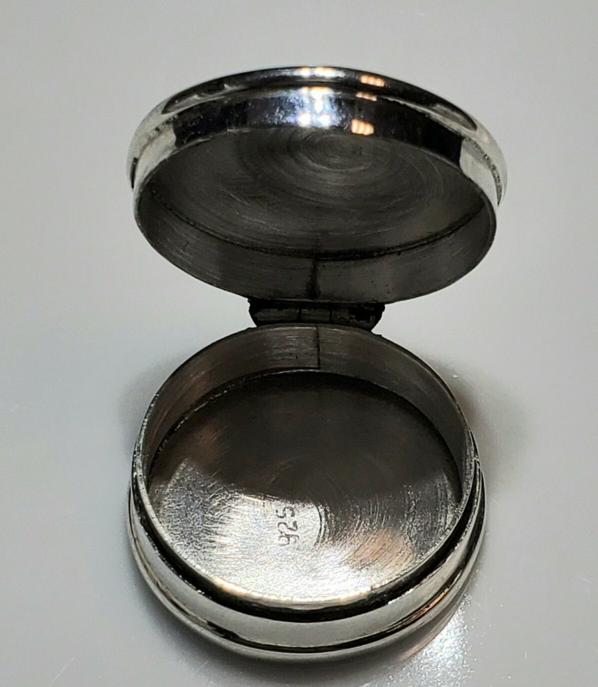 Vintage Round Sterling Silver Hinged Pill Box Shape Etched .925 PL1