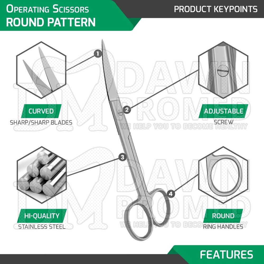 Operating Scissors 6.5" Curved Sharp Sharp Round Pattern Surgical Instruments