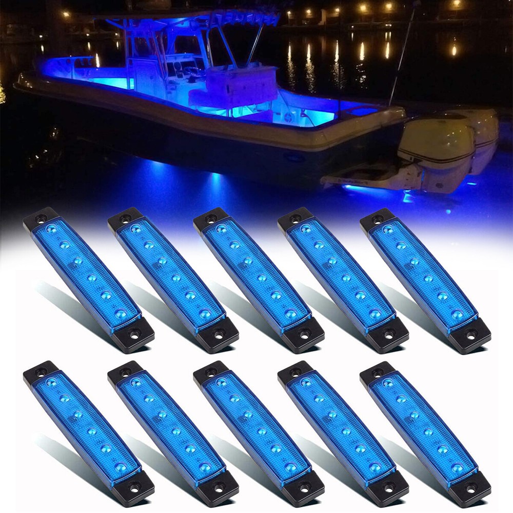 10 Pcs Marine Boat LED Deck Courtesy Lights Waterproof Blue Stern Transom Light