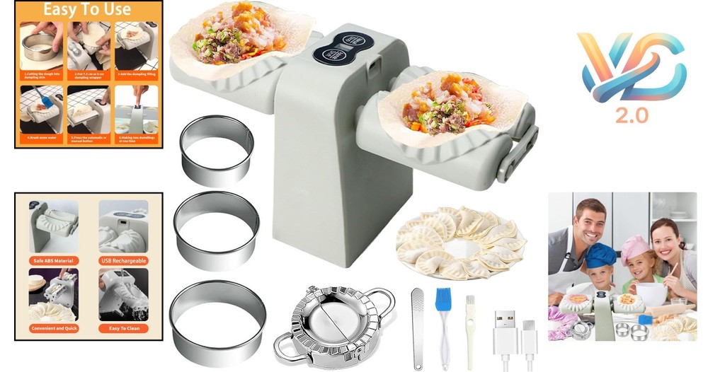 Electric Dumpling Maker Machine Double Head Auto Quick Rechargeable Kitchen Tool