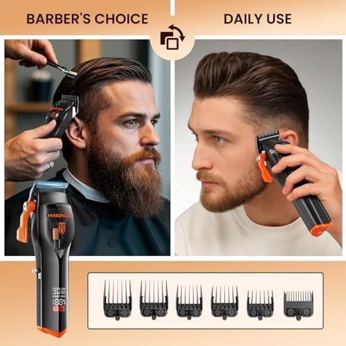 Professional Cordless Hair Clippers for Men, DLC Self-Sharped Blade, No Pulling