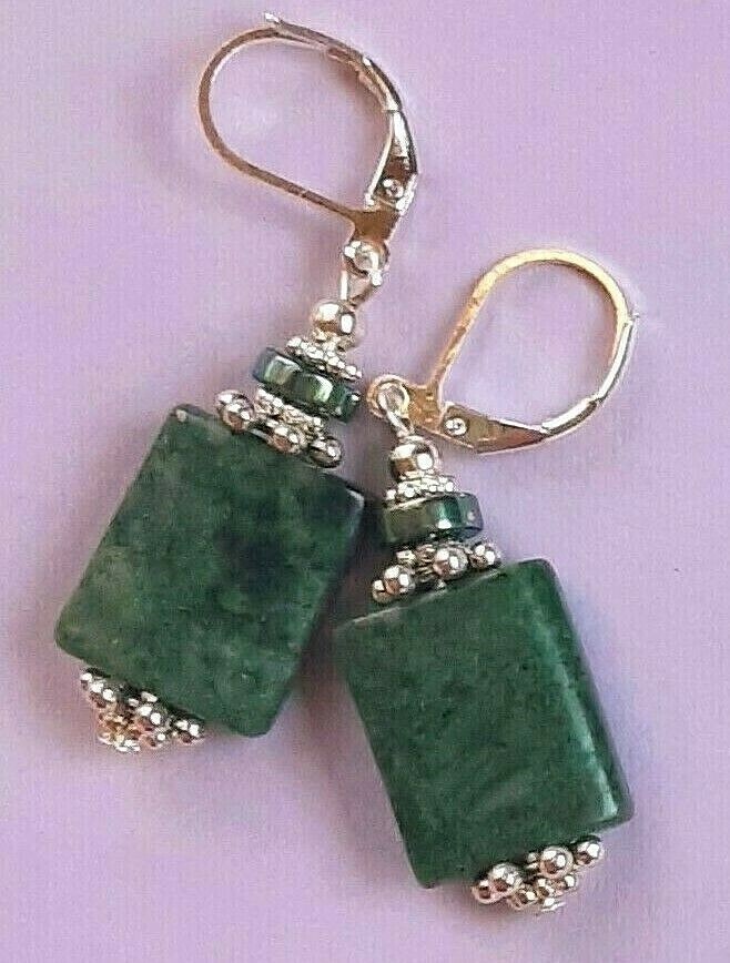 GREEN JASPER & Hematite Leverback handcrafted CHOOSE