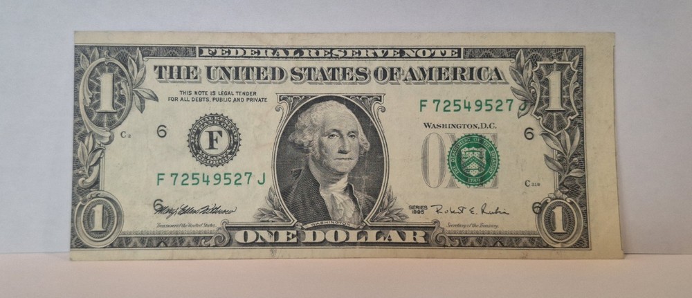 1995 Washington Dollar Bill Error Misaligned  And Ink Shift