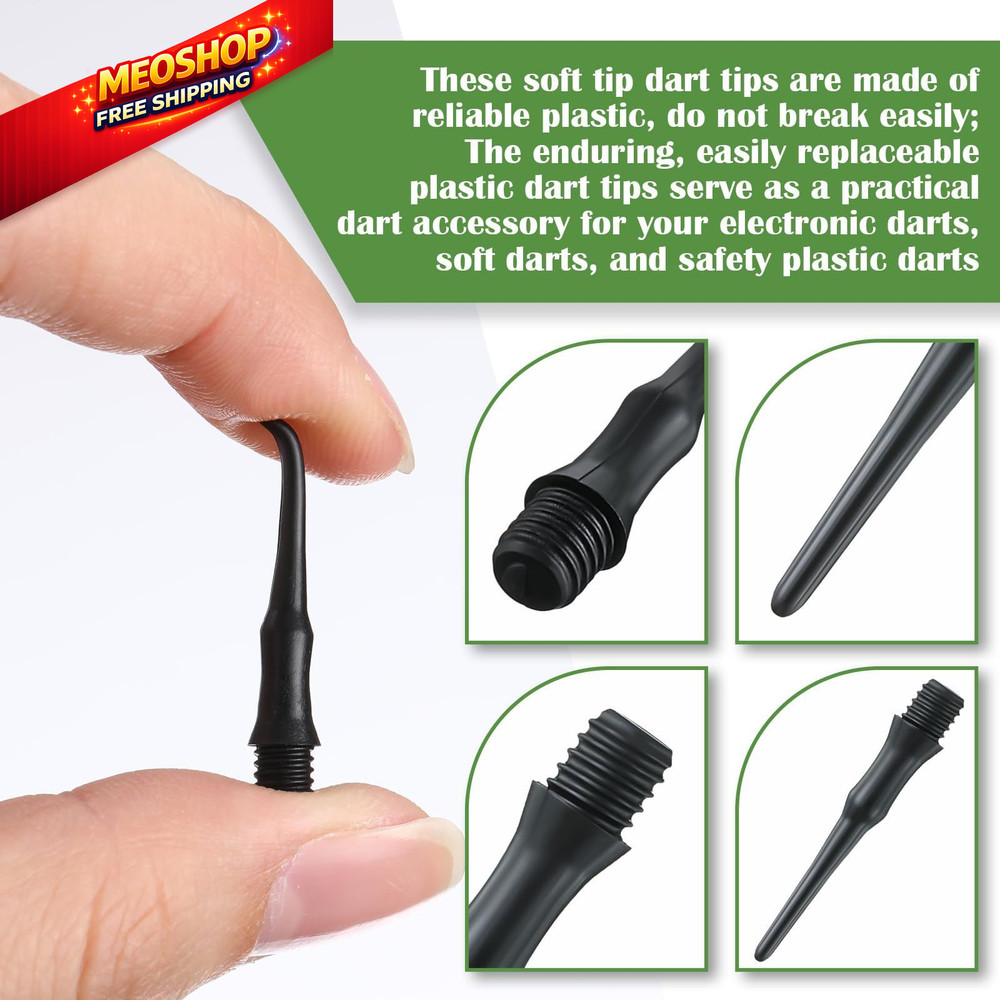 VioraWhite 200 Pack 2BA Thread Soft Tip Dart Points Plastic Replacement Black
