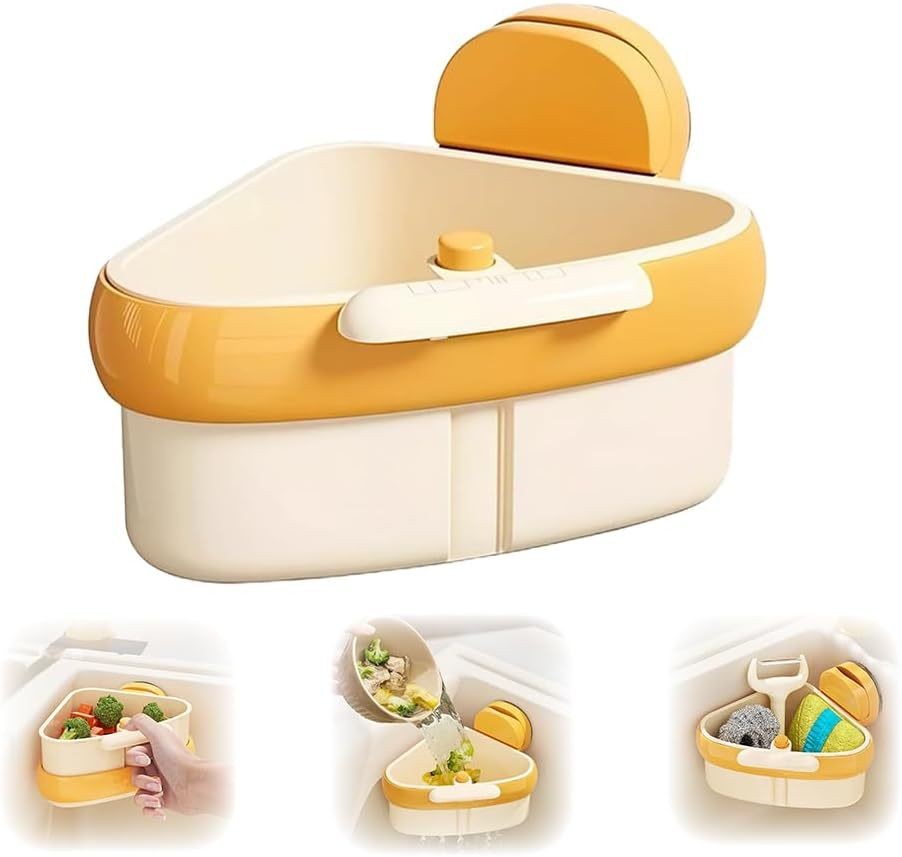 ,Automatic Dumping Sink Strainer Basket Suction Cup Press Corner Storage Rack US