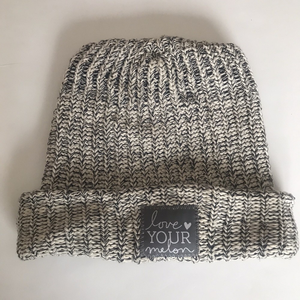 Love Your Melon cuffed White Gray Hat Beanie