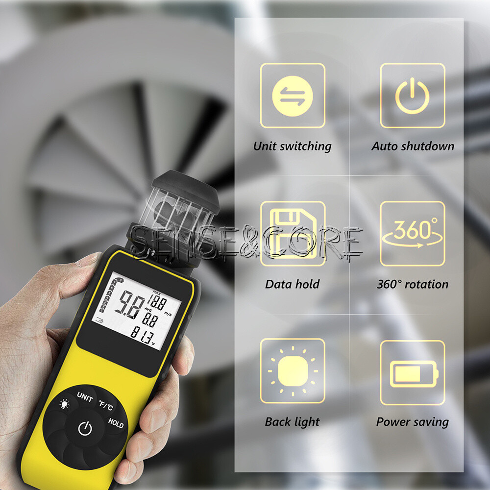 Digital Cup Anemometer Compass Measure Wind Speed Temperature 360°w/Backlight-