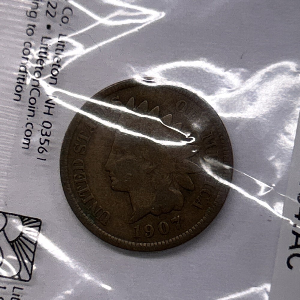 1907 INDIAN HEAD CENT In Sealed Package Marked Average Circulated
