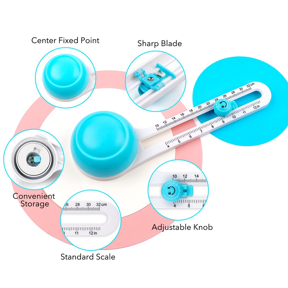 Circle Cutter with 3 Blades Adjustable Paper Cutter Trimmer Craft Cutting Tools