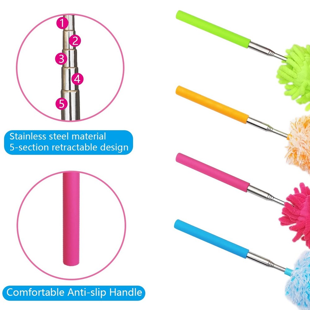 4 Pack 13" to 30" Extendable Feather Duster Kit, Washable Duster Head, Microf...