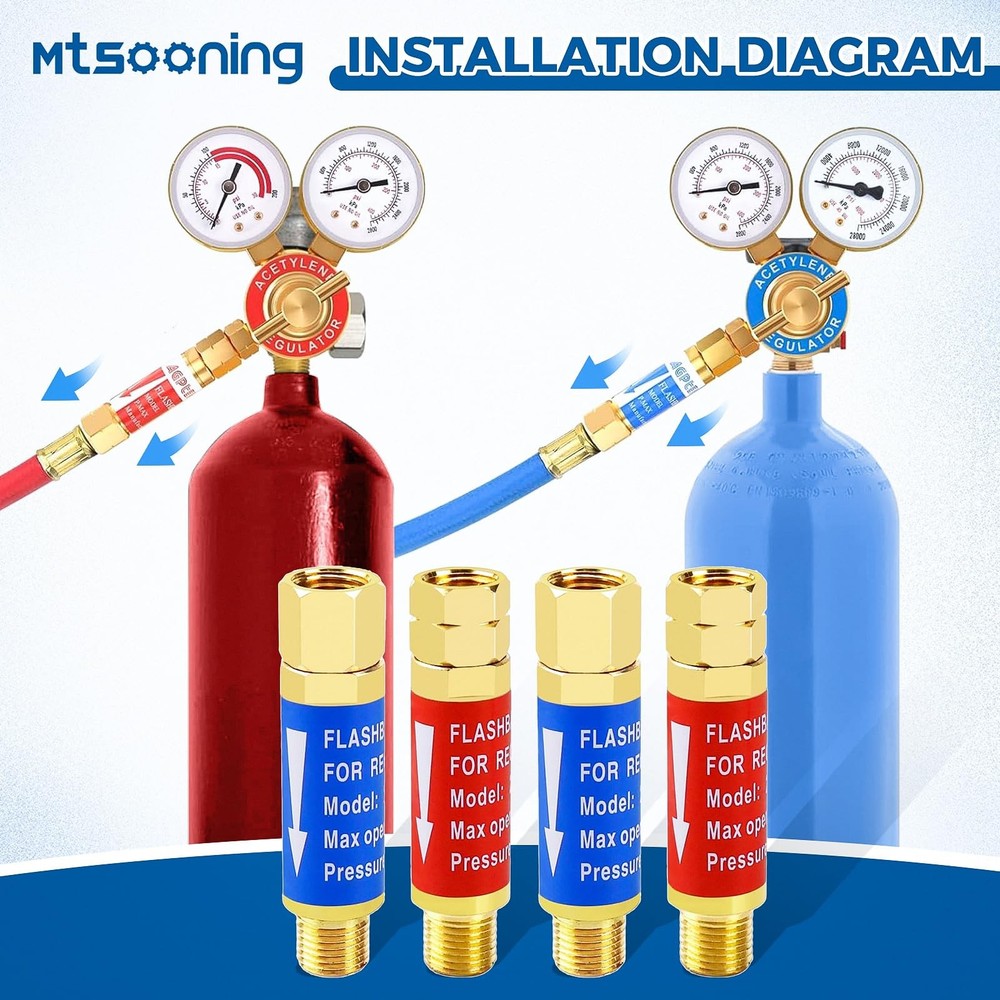 4PCS Oxygen Acetylene Flashback Arrestors Set Regulator End Standard "B" 9/16...