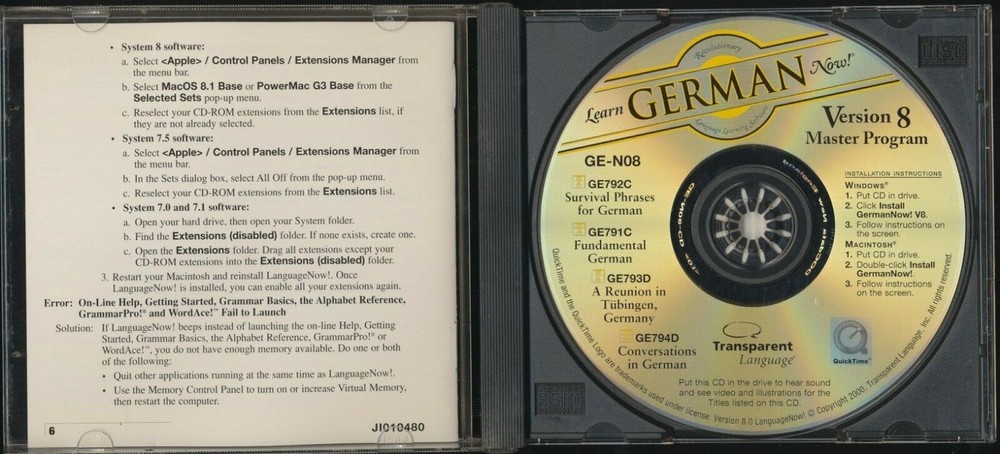 Learn German Now Version 8 Windows PC CD-ROM Computer Software Program