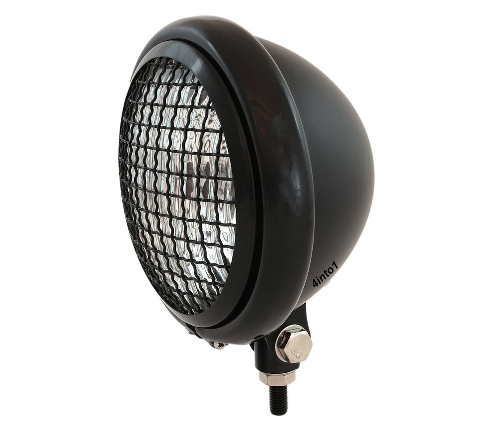 5.75" Motorcycle Bottom Mount Headlight w/ Grill - Matte Gloss Black