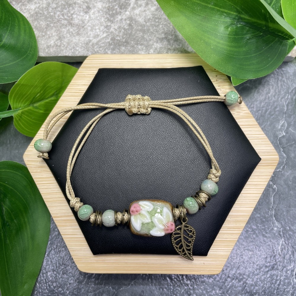Unisex Ceramic Bead Bracelet Stackable Adjustable Tie 5-7” New Free Ship C1693