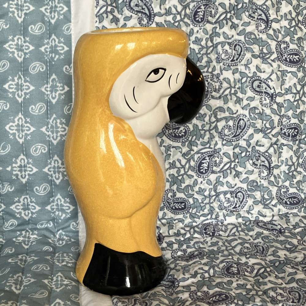 Ceramic Parrot Vase Yellow Decorative Bird Figurine