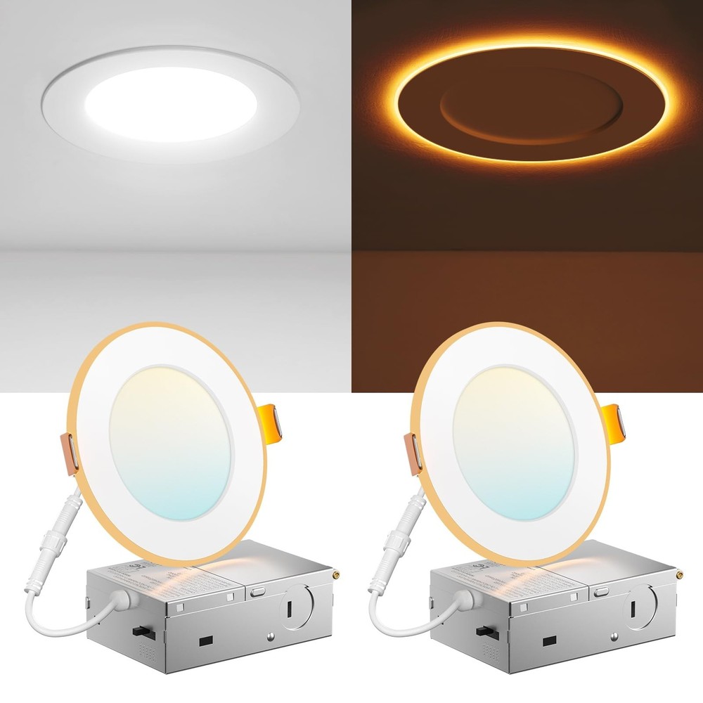 2 Pack 4" Dimmable LED Recessed Ceiling Light, 5CCT Ultra-Thin Downlight, 700LM