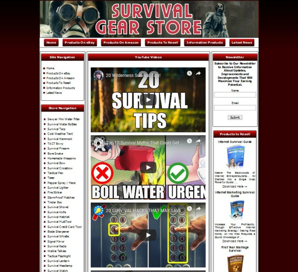 SURVIVAL GEAR STORE Affiliate Website+Amazon+Google Adsense