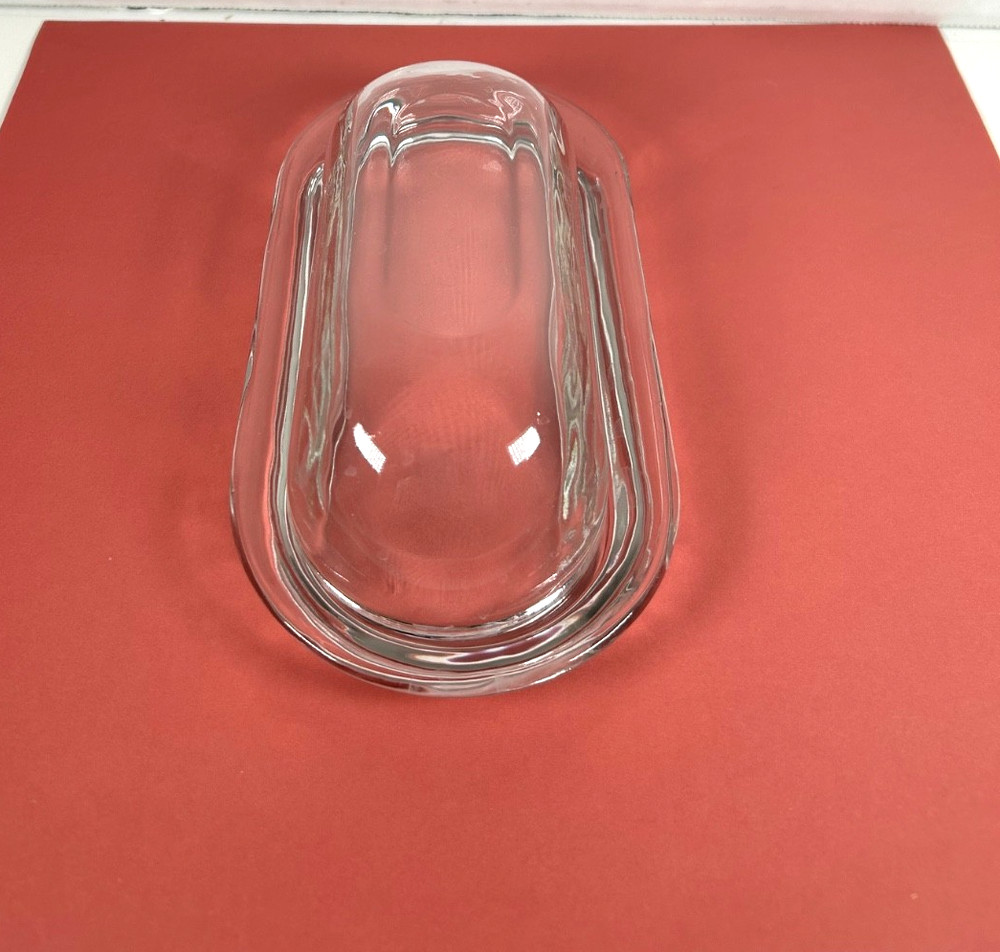 Very Nice Solid Clear Glass Covered BUTTER DISH Simple Smooth See-Through