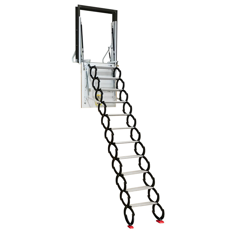 11 Steps Max 9.2ft Height Attic Folding Loft Ladder Stairs Side-Mounted Black