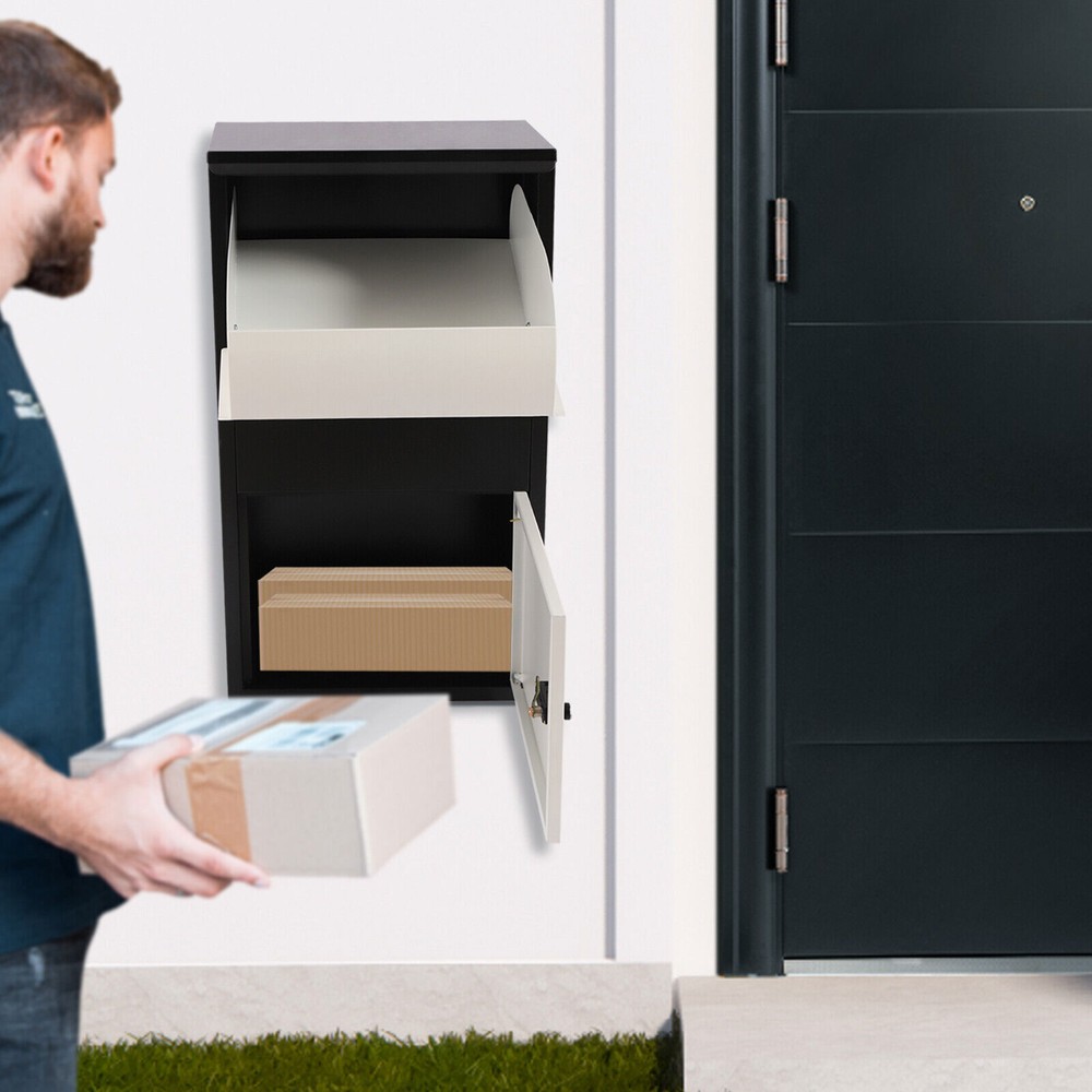 Package Delivery Box Mail Parcel Drop Mailbox Home Container Porch Outdoor Black