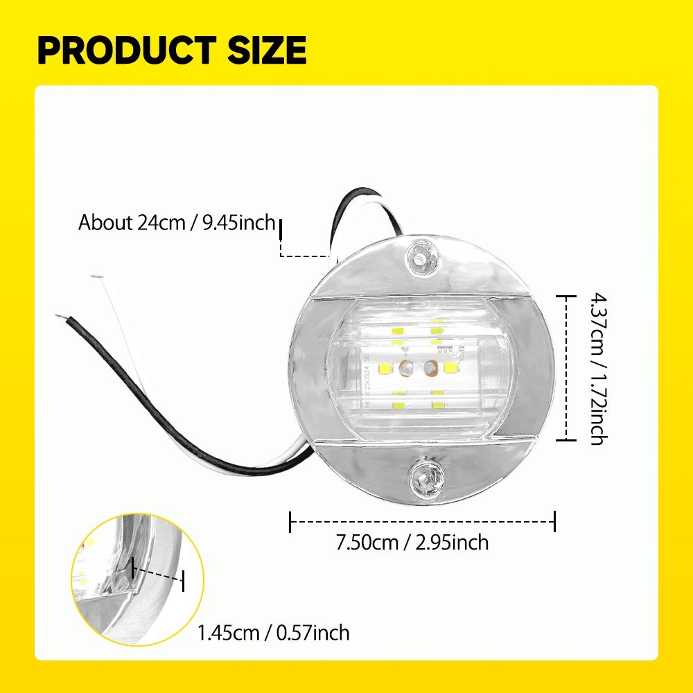8Pcs Round White 12V LED Navigation Light Courtesy Light Marine Boat Stern Deck