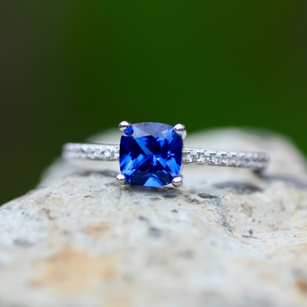 Lab Made Sapphire Ring Solid Sterling Silver 925 , September birthstone Canada