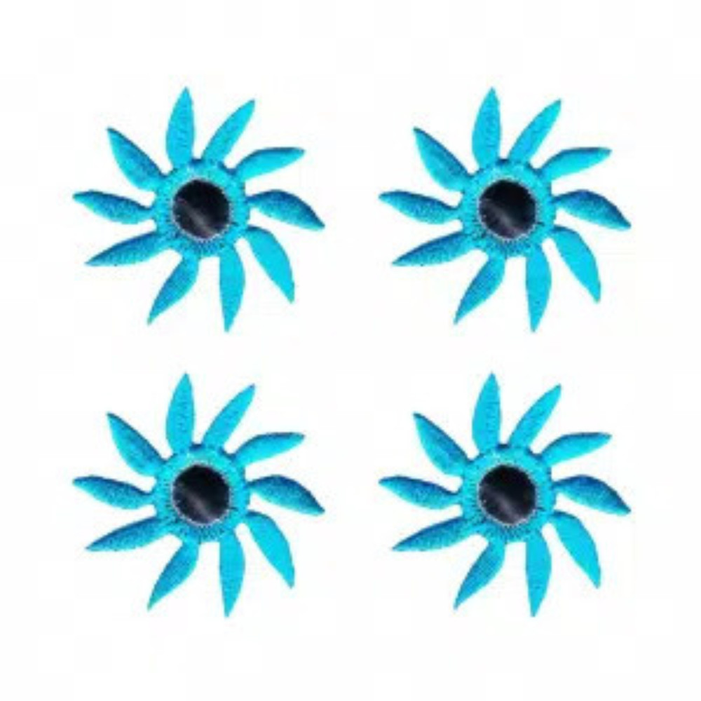 Mirrored Pinwheel Flower (4-Pack) Iron On Patch - Blue