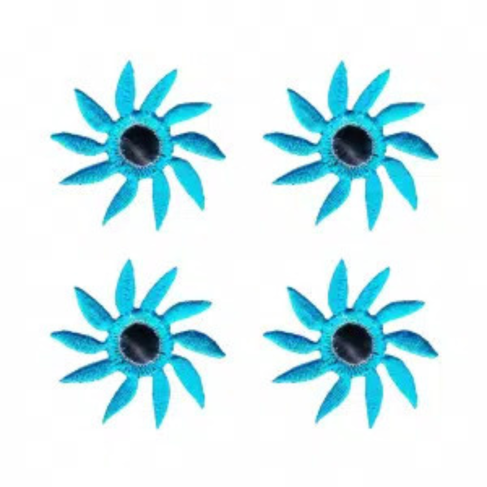 Mirrored Pinwheel Flower (4-Pack) Iron On Patch - Blue