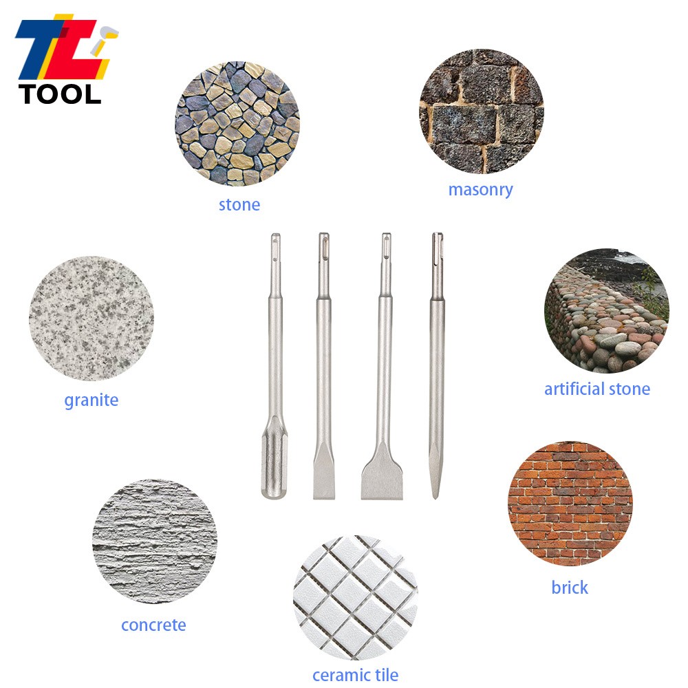 4 Pack Durable Flat Chisel Grooving Chisel & Point Chisel SDS Plus Chisel Bits