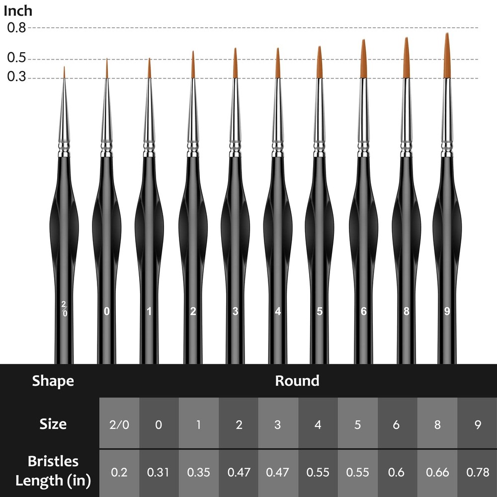 10Pcs Micro Paint Brushes Set with Triangular Handles - For 10, Black