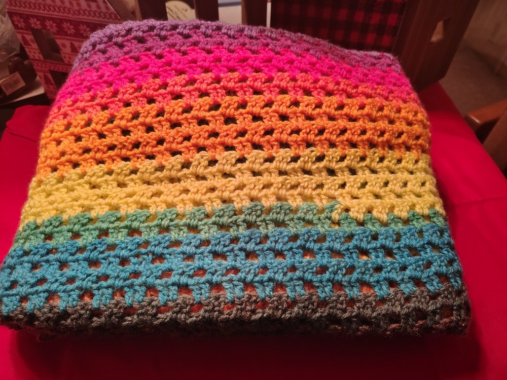 Rainbow Striped Crochet Blanket 46 × 56