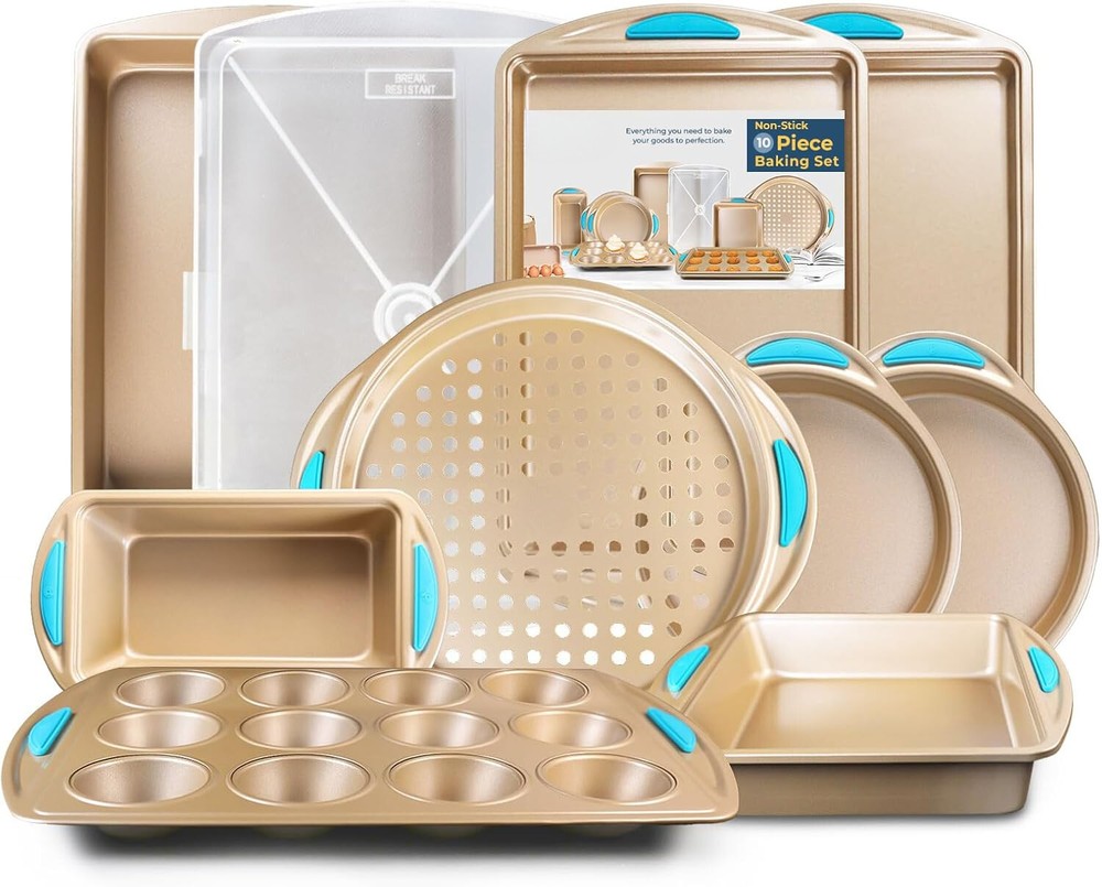 Baking Pan 10 Piece Nonstick Oven Bakeware Kitchen Set with Silicone Handles