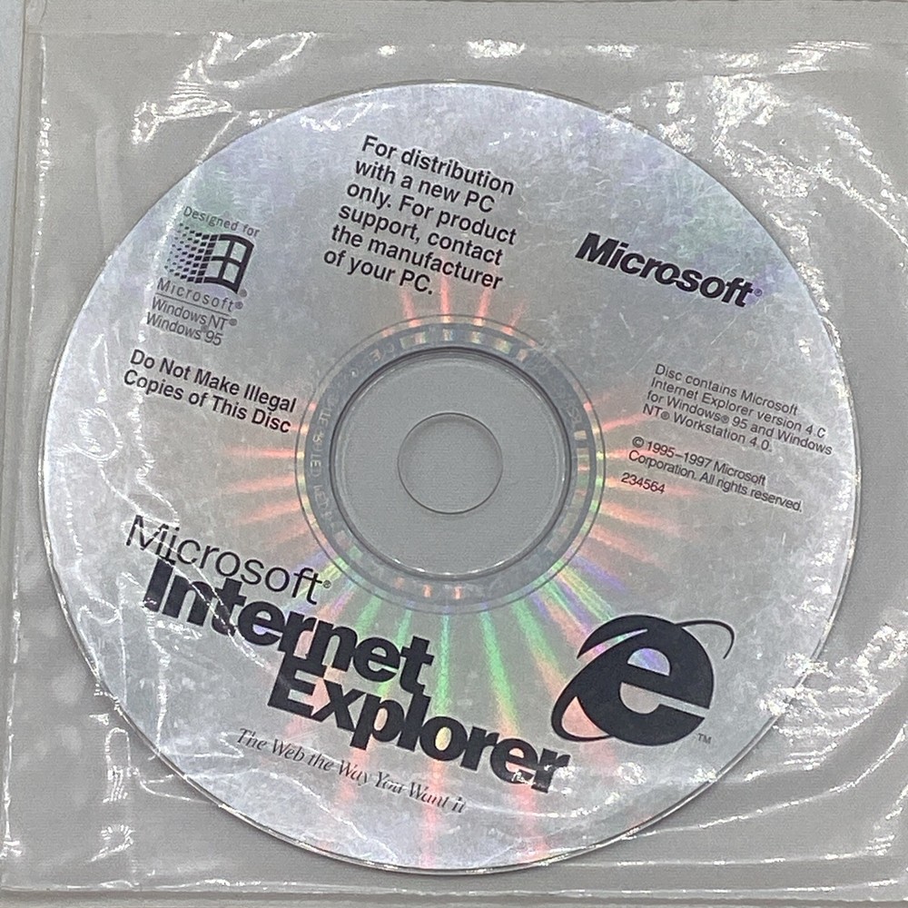 1997 Microsoft Windows95 With Internet Explorer 4.0 CD-ROM W/ Instructions & COA