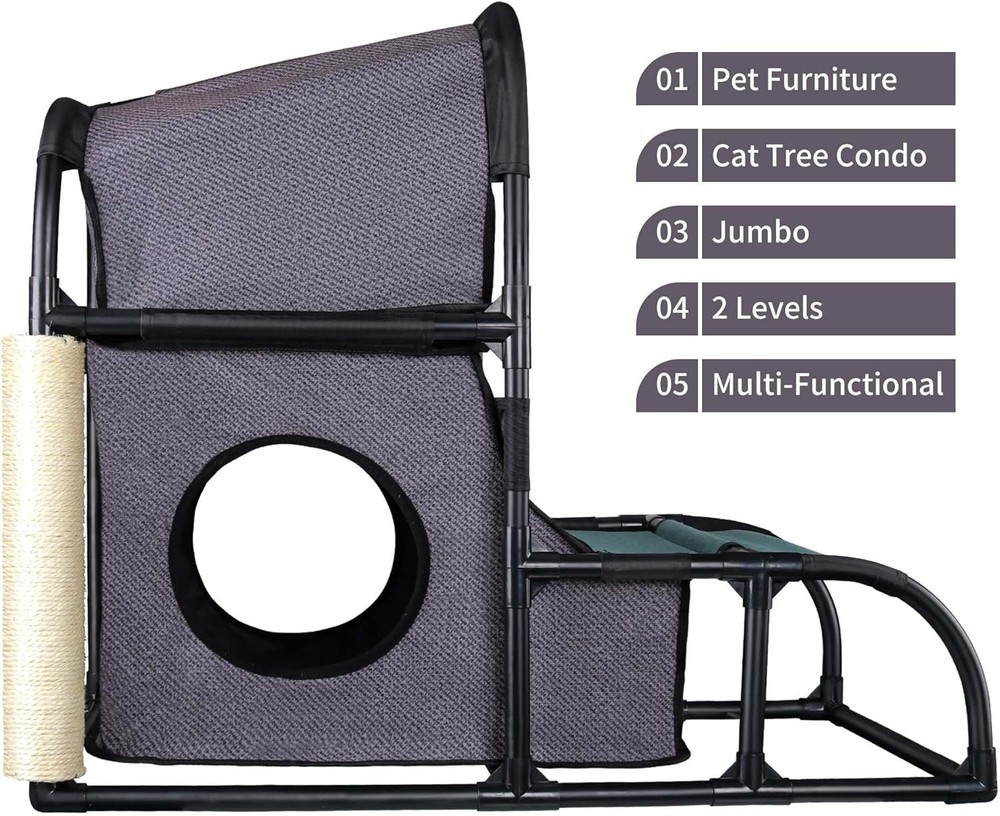 PVC Modern Cat Condo House Tree Medium Tower Bed Scratching Post Climber w/Hole