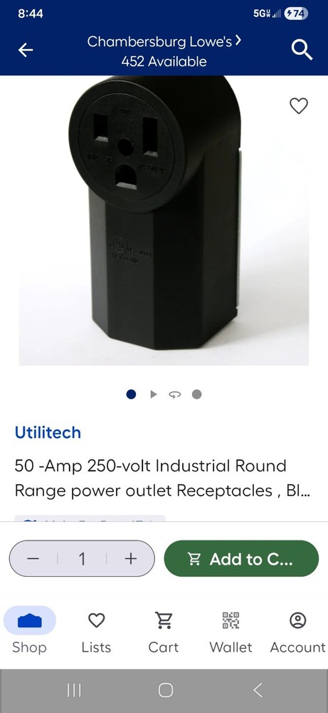 Utilitech 50 Amp Outlet  Power