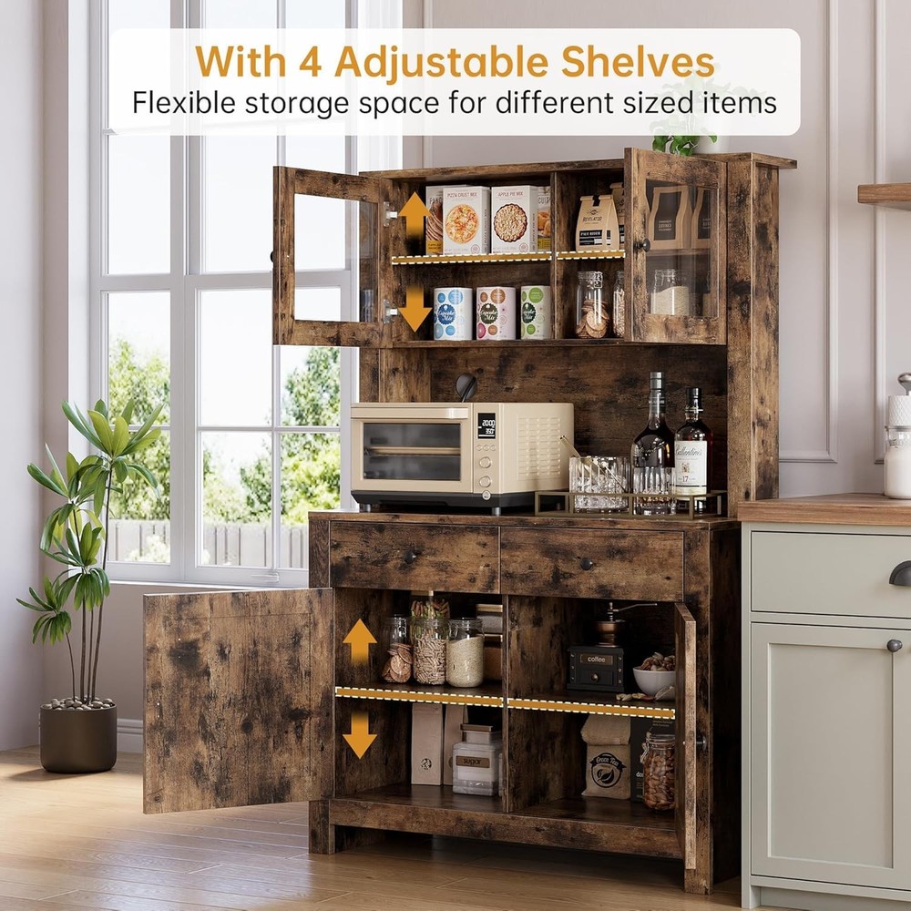 Kitchen Hutch W/ Doors & Adjustable Shelves, Multi-Use Storage for Microwave