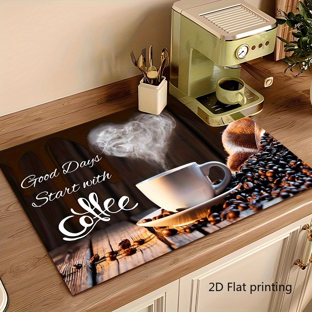 2D Coffee Countertop Pad Kitchen Countertop Dining Table Mat Decoration Gift