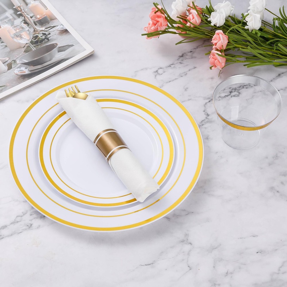 Goodluck 100 Pack Pre Rolled Gold Plastic Silverware, Wrapped Plastic Cutlery...