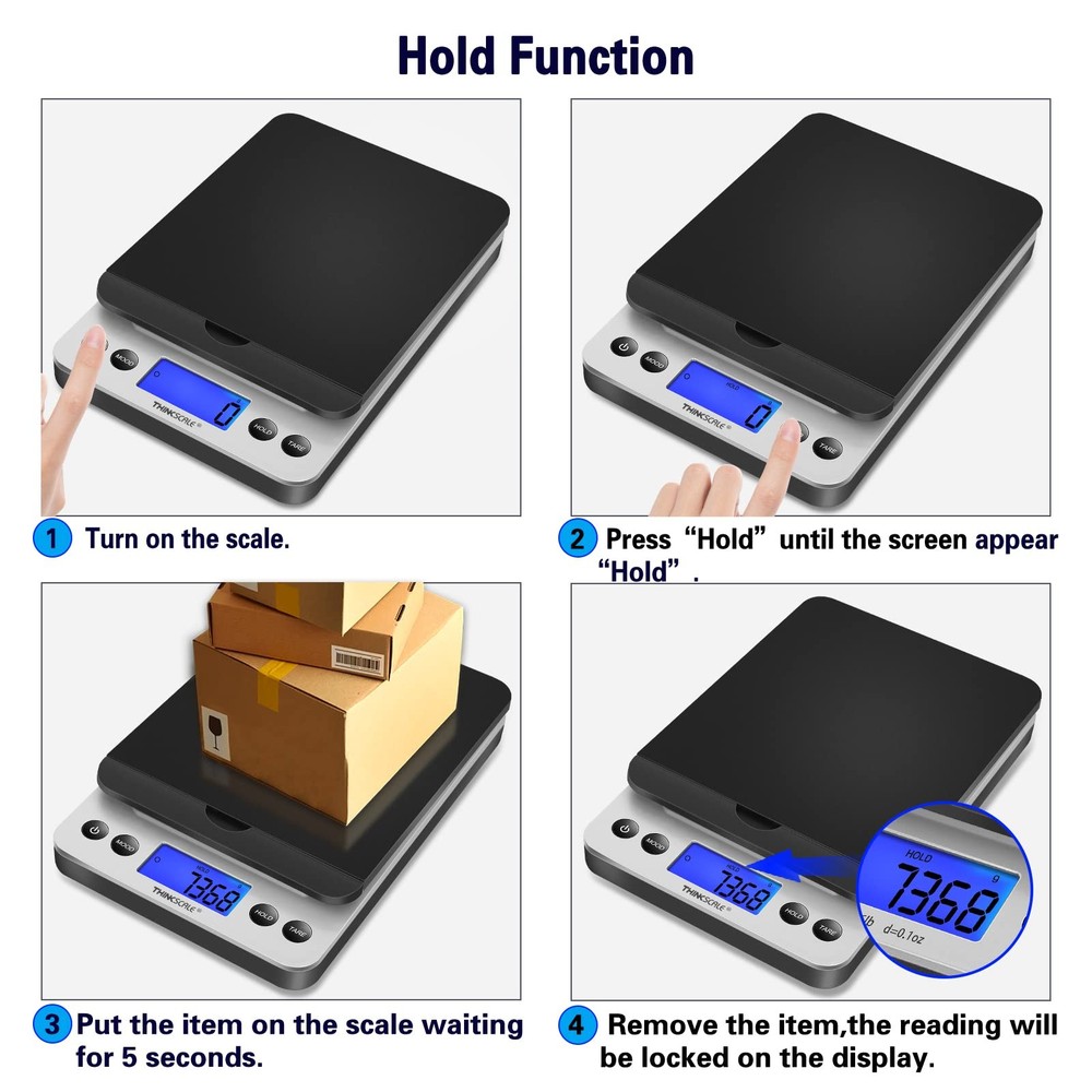 THINKSCALE Shipping Scale, 86lb Postal Scale with Hold and Tear Black