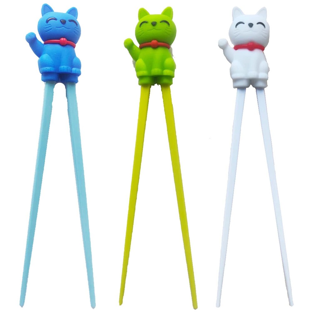Lucky Cat Cute Tableware Learning Training Helper Chopsticks Beginner 3pcs