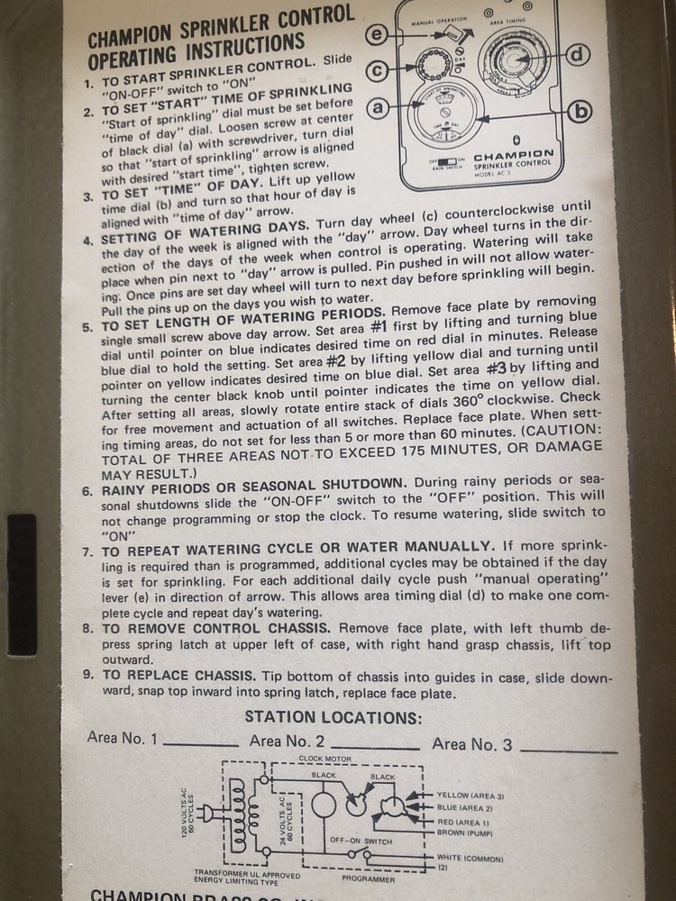 Champion Sprinkler Controller Model AC-3 Never Been Wired