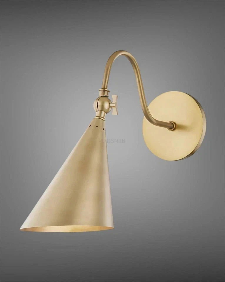 Handmade Brass Cone Wall Sconce: Mid-Century Modern Adjustable Reading Lamp