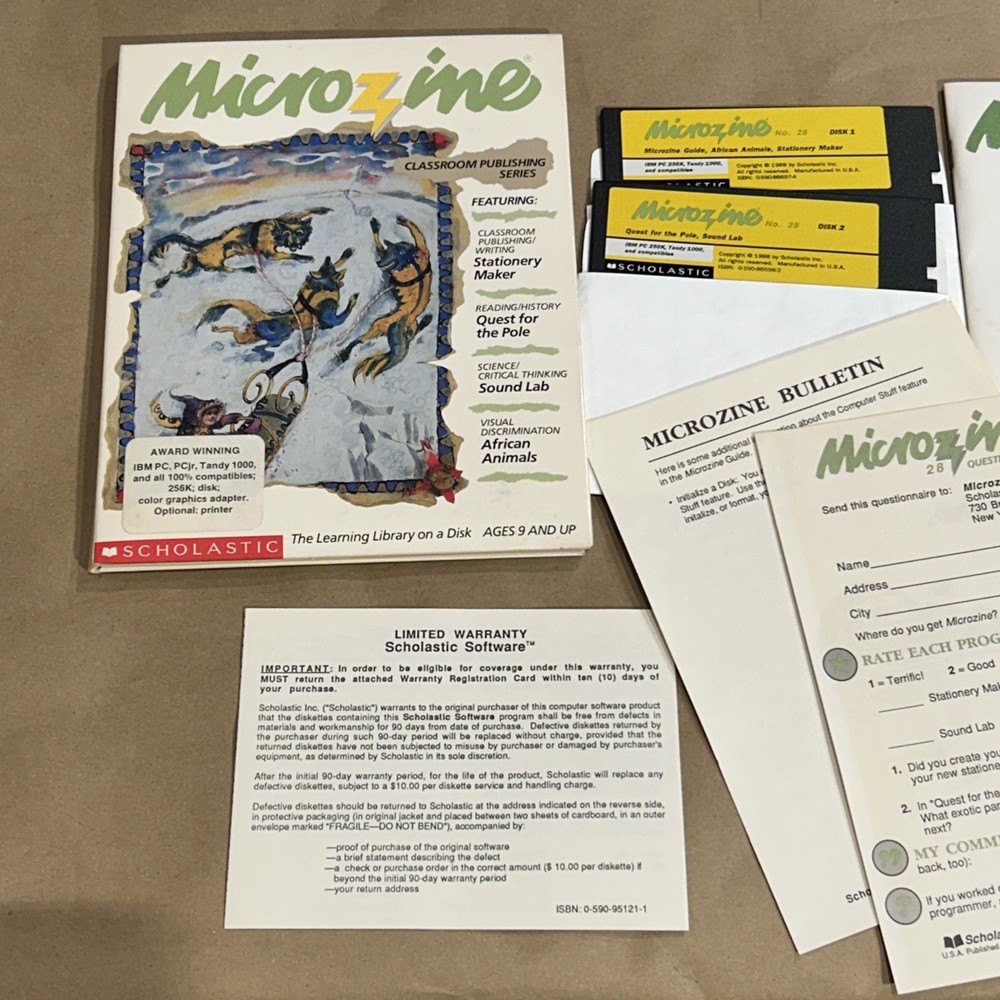 Scholastic Wizware Microzine Software 1988 classroom publishing series