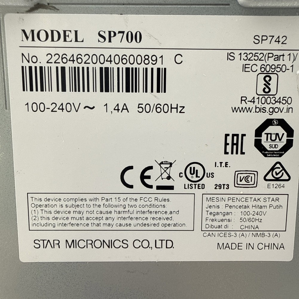 Star Micronics SP700 SP742 Impact Kitchen Receipt Printer Ethernet/LAN