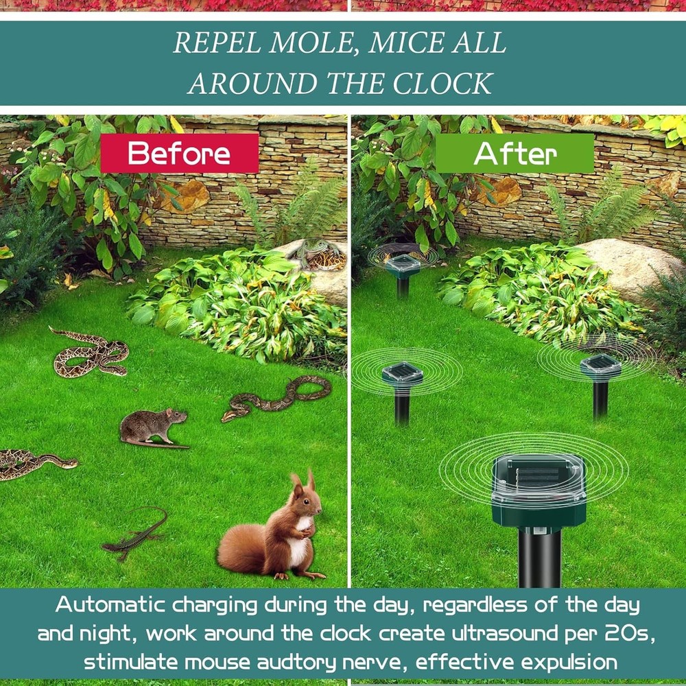 6 Pcs Mole Repellent for Lawns Solar Powered Mole Repeller Ultrasonic Gopher Rep