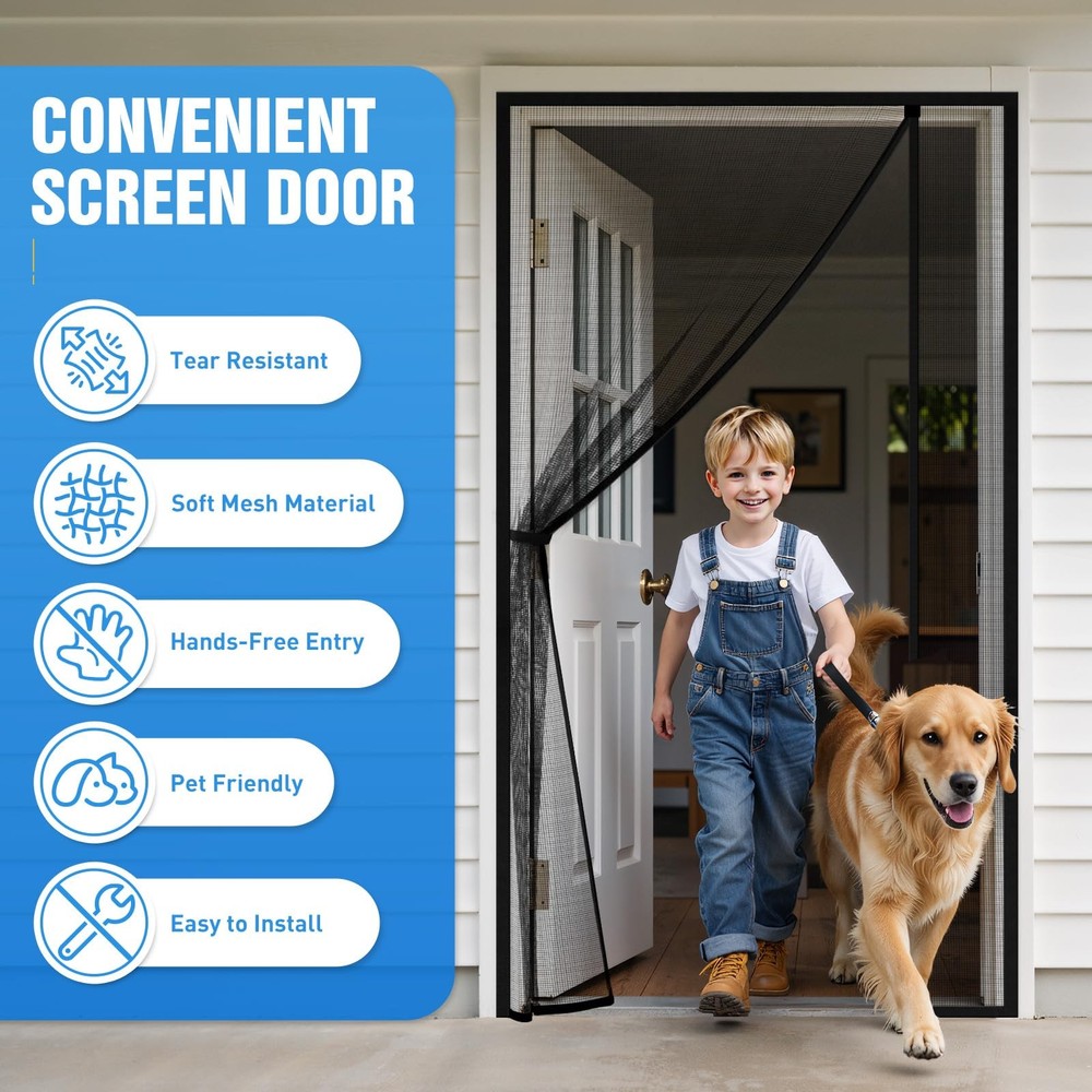 Screen Door Mesh - Reversible Left & Right Opening Door Screen with Magnetic ...